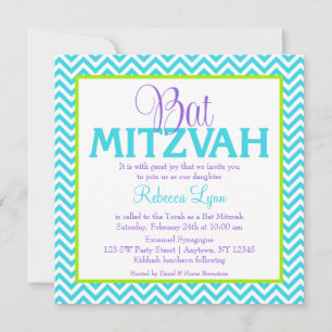Chevron Purple Teal Blue Green Bat Mitzvah Invitation