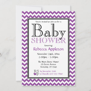 Chevron Purple & White Baby Shower Invitations
