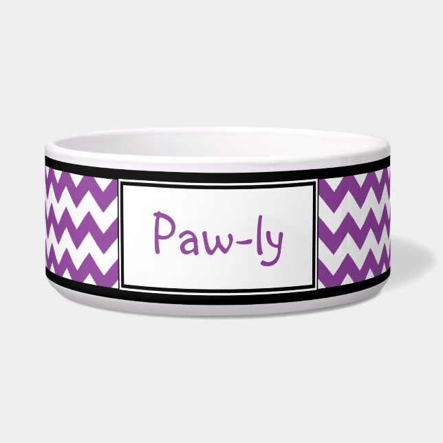 Chevron Purple & White Personalised Dog Bowl (Front)