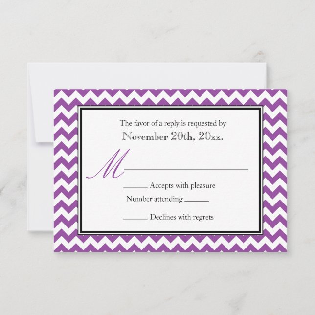 Chevron Purple & White RSVP Reply Cards (Front)