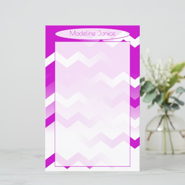 Chevron Purple & White Stationery for Handwriting (Standing Front)