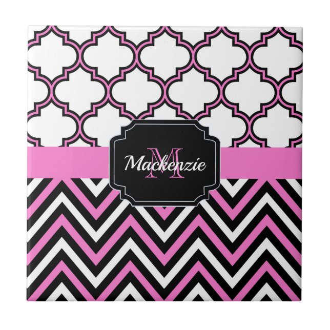 Chevron & Quatrefoil Ceramic Tile (Front)