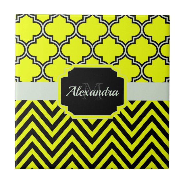 Chevron & Quatrefoil Ceramic Tile (Front)