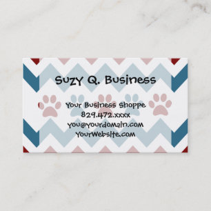 Chevron Red Blue Puppy Paw Prints Dog Lover Gifts Business Card