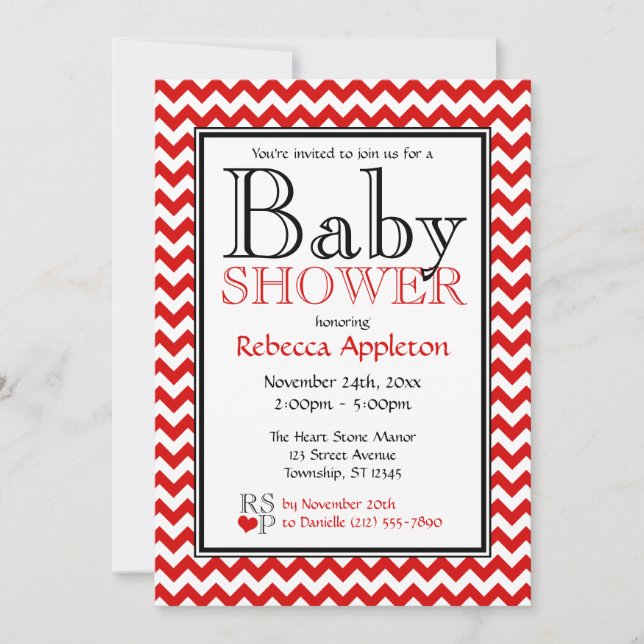 Chevron Red & White Baby Shower Invitations (Front)