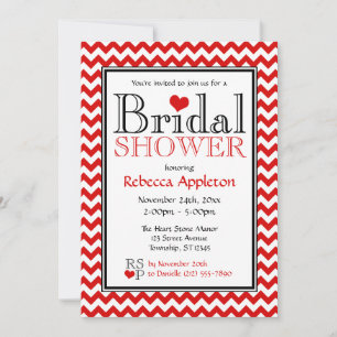 Chevron Red & White Bridal Shower Invitations
