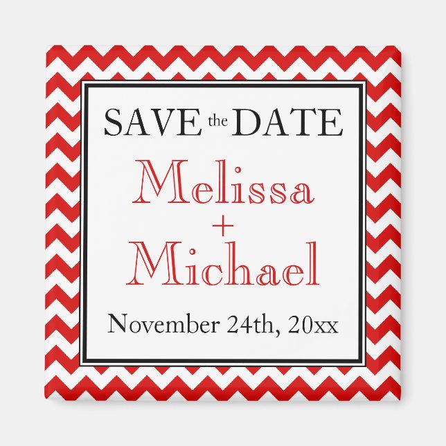 Chevron Red & White Save the Date magnet (Front)