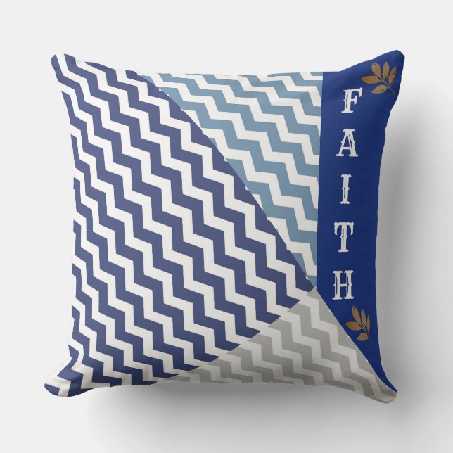 Chevron Reversible "Faith" Decorative Pillow (Front)