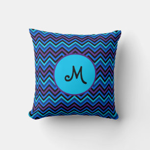 Chevron Rich Black, Very Pure Blue, Cyan Blue Cushion