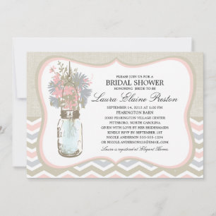 Chevron Rustic Chic Mason Jar Bridal Shower Invitation