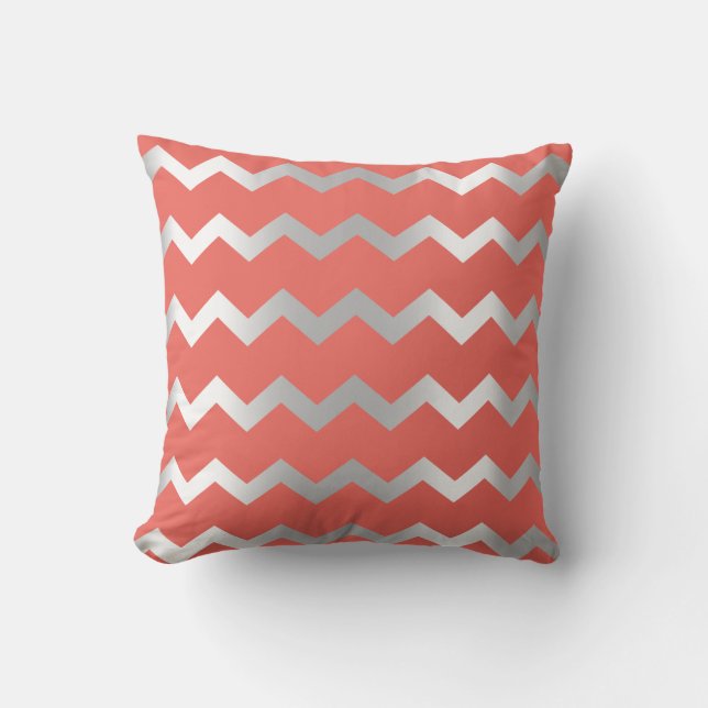 Chevron Silver Grey Grey Stripes Lines Coral Cushion (Front)