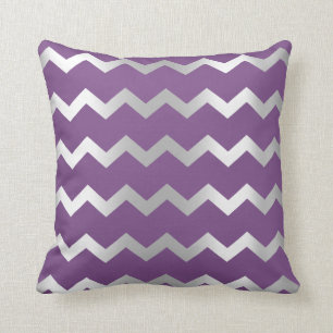 Chevron Silver Grey Purple Amethyst Metal Stripes Cushion