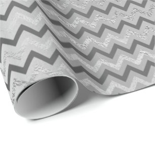 Chevron Silver Grey  Stripes Lines  Zig Zag Lux Wrapping Paper