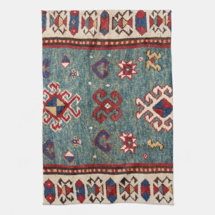 Chevron Stars :: 19th Century Colourful Steel Blue Tea Towel