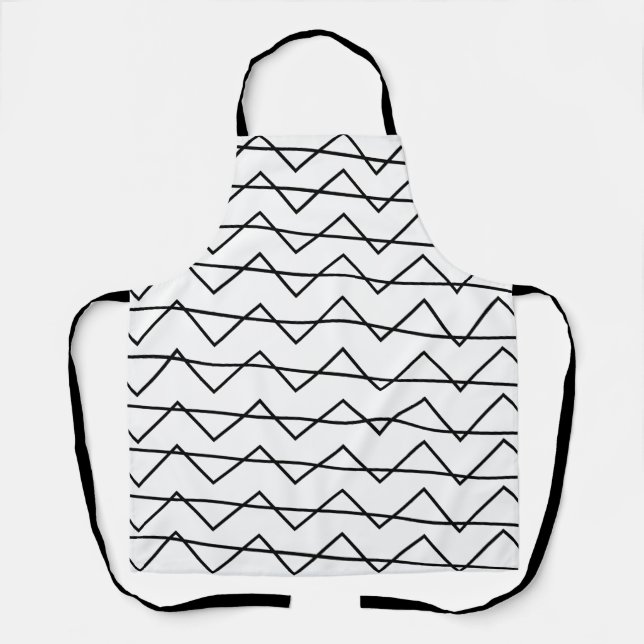 Chevron Stripe Black and White Kitchen Apron (Front)