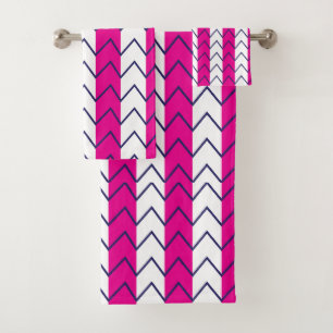 Chevron Stripe Pink and White Geometric Pattern Bath Towel Set