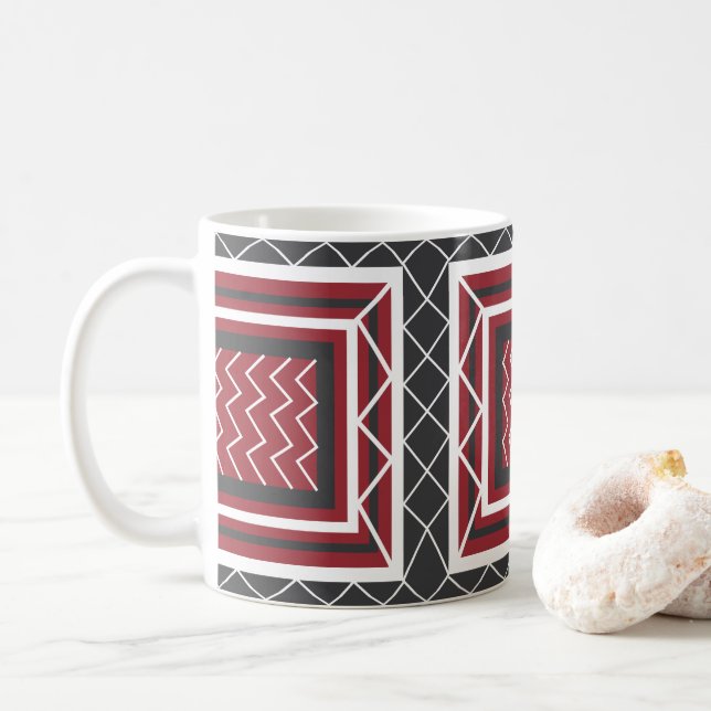 Chevron Stripe Square Grey White Red Geometric Coffee Mug (With Donut)