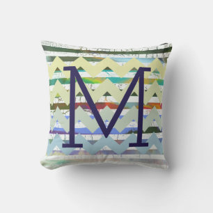 chevron stripes + abstraction + monogram, cool outdoor cushion