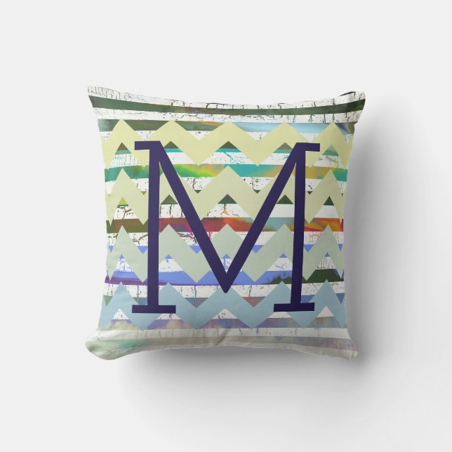 chevron stripes + abstraction + monogram, cool outdoor cushion (Front)