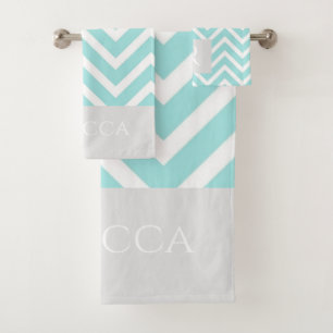 Chevron Stripes Grey Monogram Bathroom Towel Set