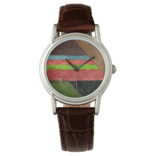 Chevron, stripes in brown, green, blue, red watch