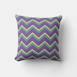 Chevron Stripes in Purple, Green, and Gold Cushion
