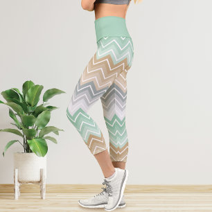 Chevron Stripes Mint Green Capri Leggings