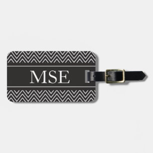 Chevron Stripes Personalised Monogram Black White Luggage Tag