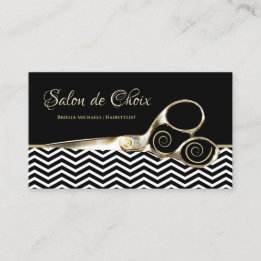 Chevron Stripes Salon Gold Hairstylist Scissors Business Card