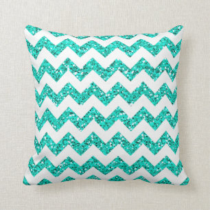 Chevron Teal Glitter Stripe Zig Throw Couch Pillow