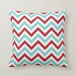 Chevron Throw Pillow   {Aqua & Red}