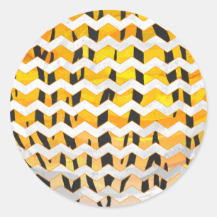 Chevron Tiger Black and Orange Print Classic Round Sticker