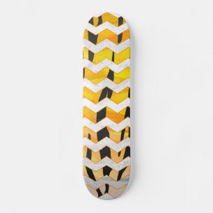 Chevron Tiger Black and Orange Print Skateboard