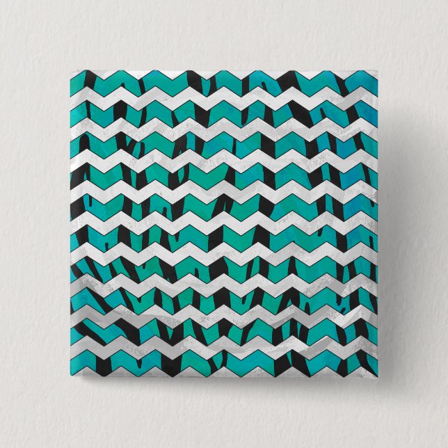 Chevron Tiger Black and Teal Print 15 Cm Square Badge (Front)