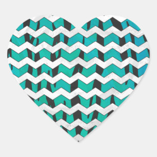 Chevron Tiger Black and Teal Print Heart Sticker