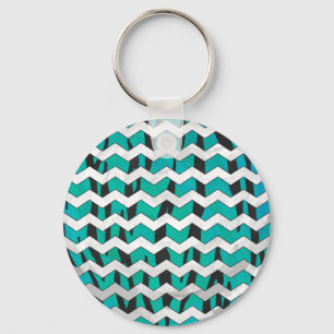 Chevron Tiger Black and Teal Print Key Ring