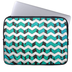 Chevron Tiger Black and Teal Print Laptop Sleeve