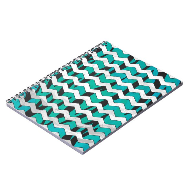 Chevron Tiger Black and Teal Print Notebook (Left Side)