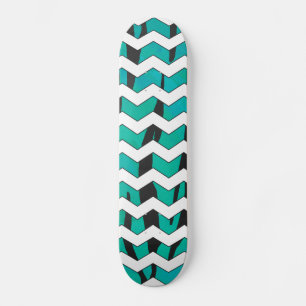 Chevron Tiger Black and Teal Print Skateboard