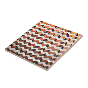 Chevron Tiger Hot orange and Black Print Ceramic Tile