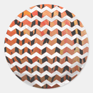 Chevron Tiger Hot orange and Black Print Classic Round Sticker
