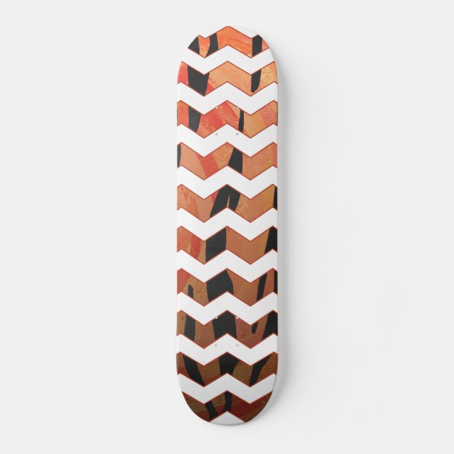 Chevron Tiger Hot orange and Black Print Skateboard (Front)