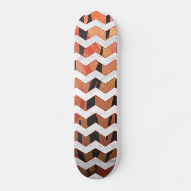 Chevron Tiger Hot orange and Black Print Skateboard (Front)