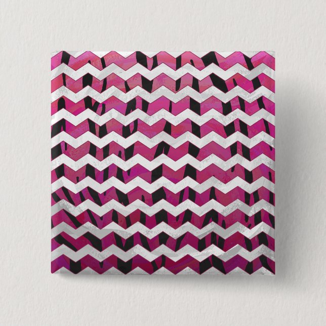 Chevron Tiger Hot Pink and Black Print 15 Cm Square Badge (Front)
