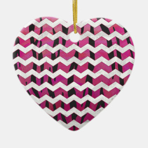 Chevron Tiger Hot Pink and Black Print Ceramic Tree Decoration