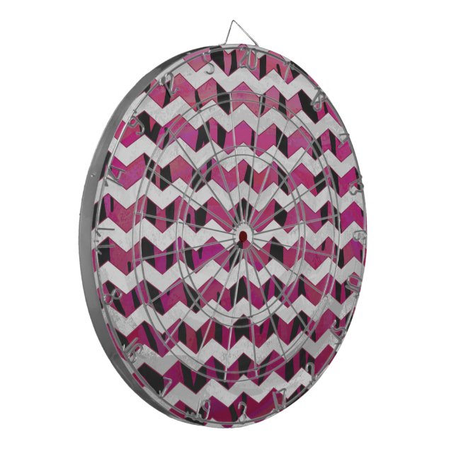 Chevron Tiger Hot Pink and Black Print Dartboard (Front Left)