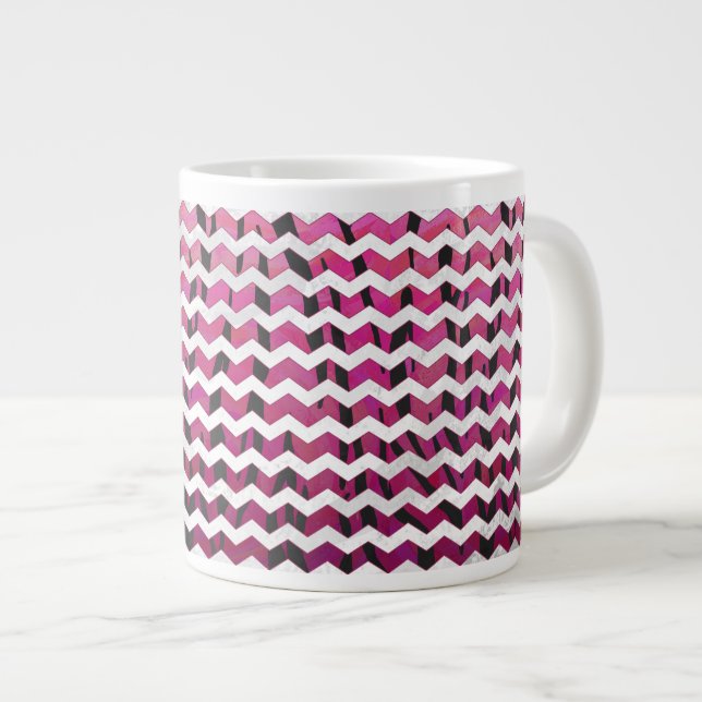 Chevron Tiger Hot Pink and Black Print Large Coffee Mug (Front Right)