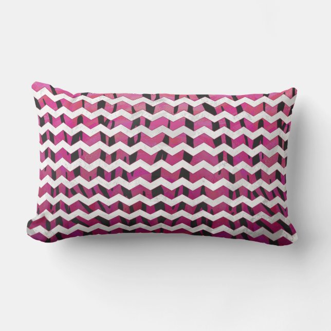 Chevron Tiger Hot Pink and Black Print Lumbar Cushion (Front)