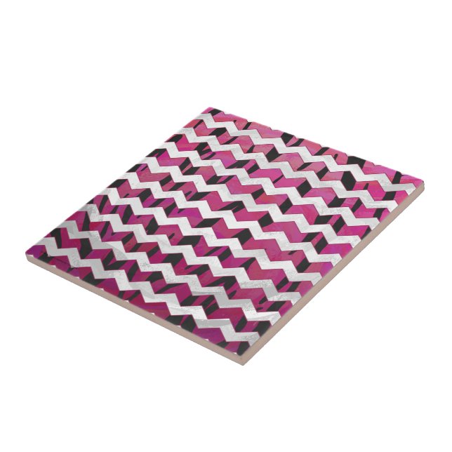 Chevron Tiger Hot Pink and Black Print Tile (Side)