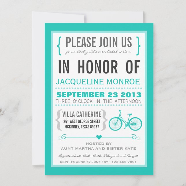 Chevron Trendy Bicycle Baby Shower Invitation (Front)